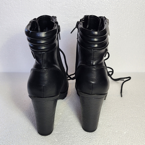 Guess LA Ginette Black Lace-Up High Heel Ankle Boots with Side Zip - Picture 5 of 11